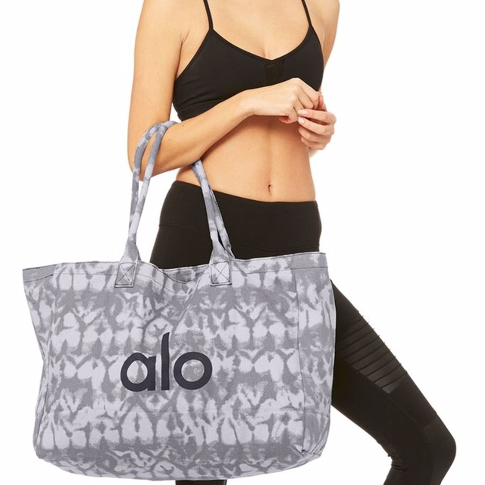 ALO Yoga Gray Tie Dye Canvas Shopper Tote Bag
